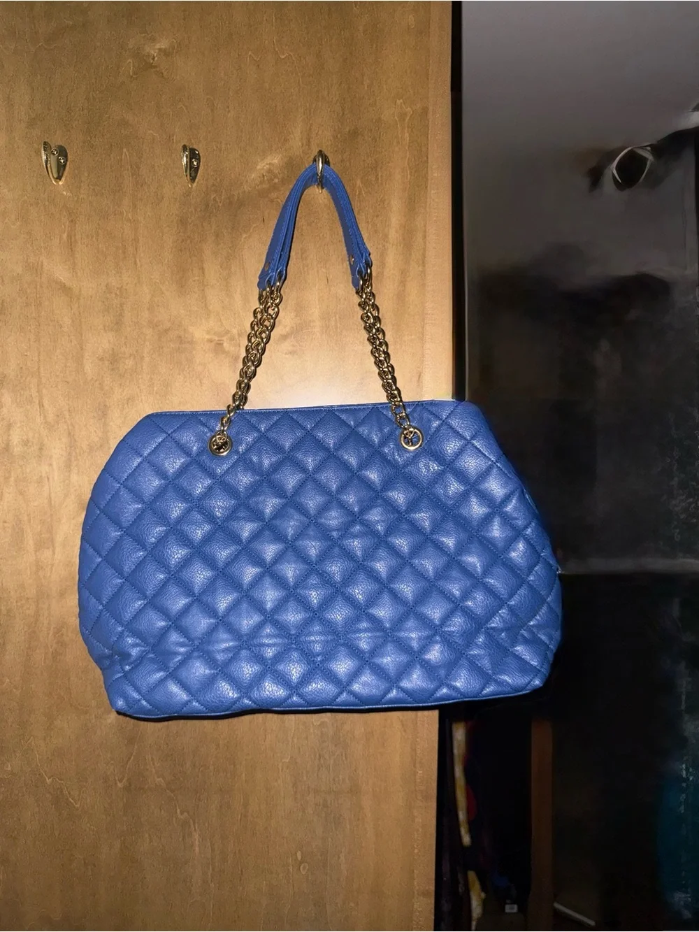 Blue Quilted Chain-Handle Tote Bag from Banana Republic